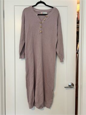 Free People Cozy Button-Front Knit Maxi Dress in Dusty Mauve - XS